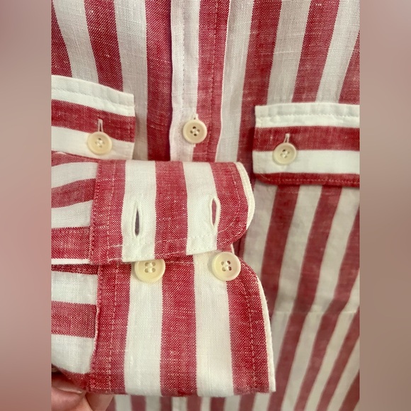 J Crew Linen Button Down - Red and White - Picture 5 of 6